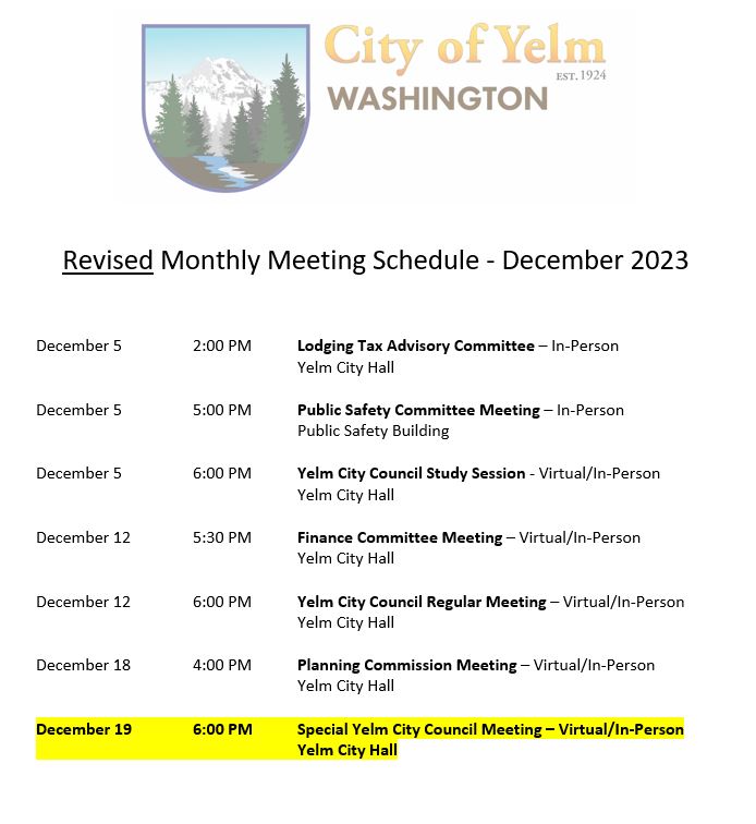 Revised December MEeting Schedule